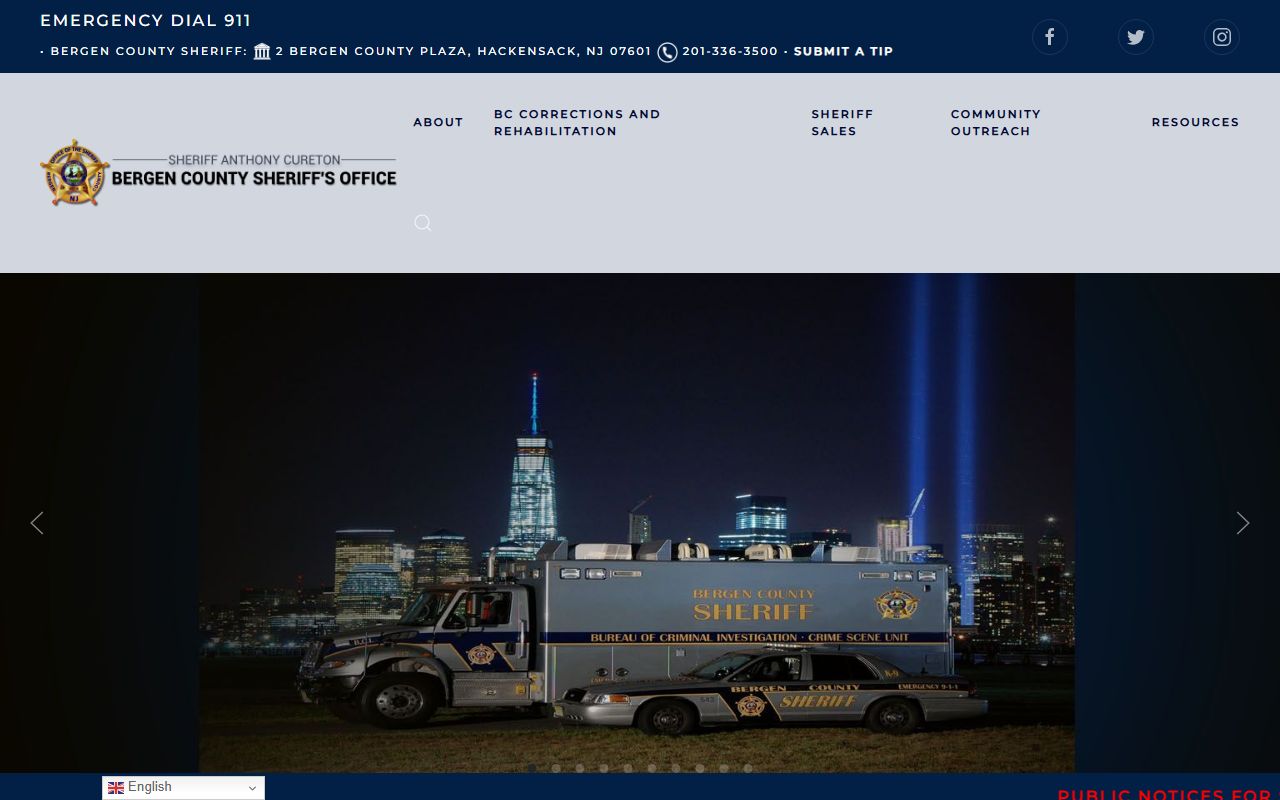 Bergen County Sheriff website for recent arrest records and booking information