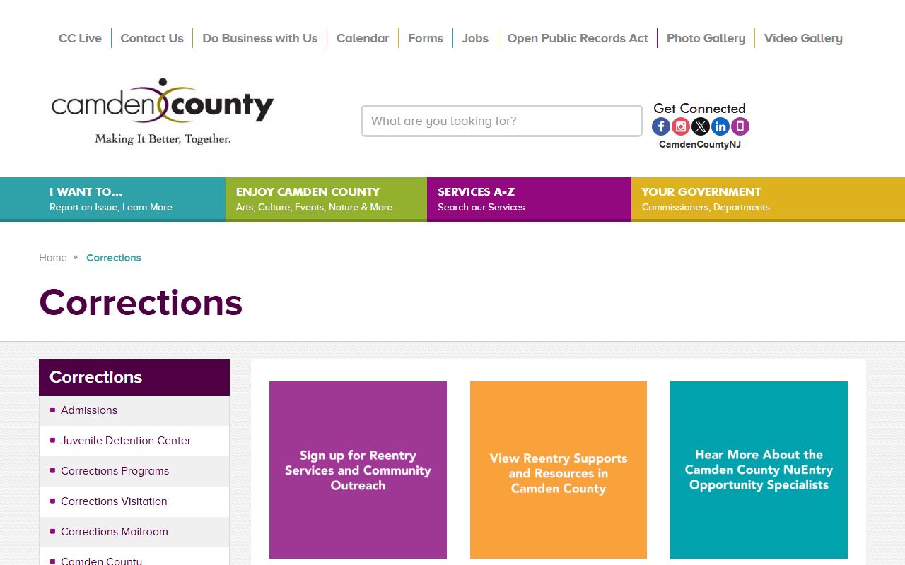 Camden County Corrections Facility website for booking and inmate records