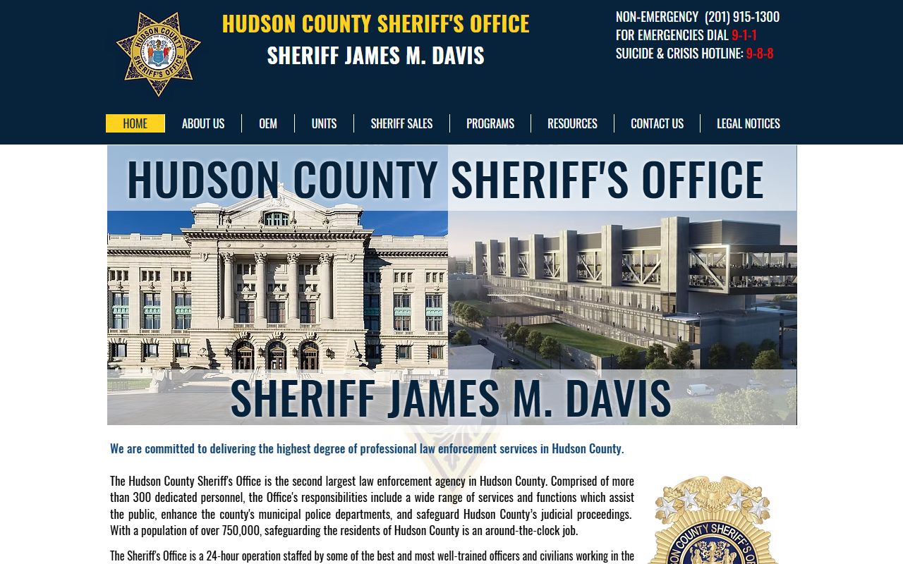 Hudson County Sheriff's Office website for arrest and booking record access