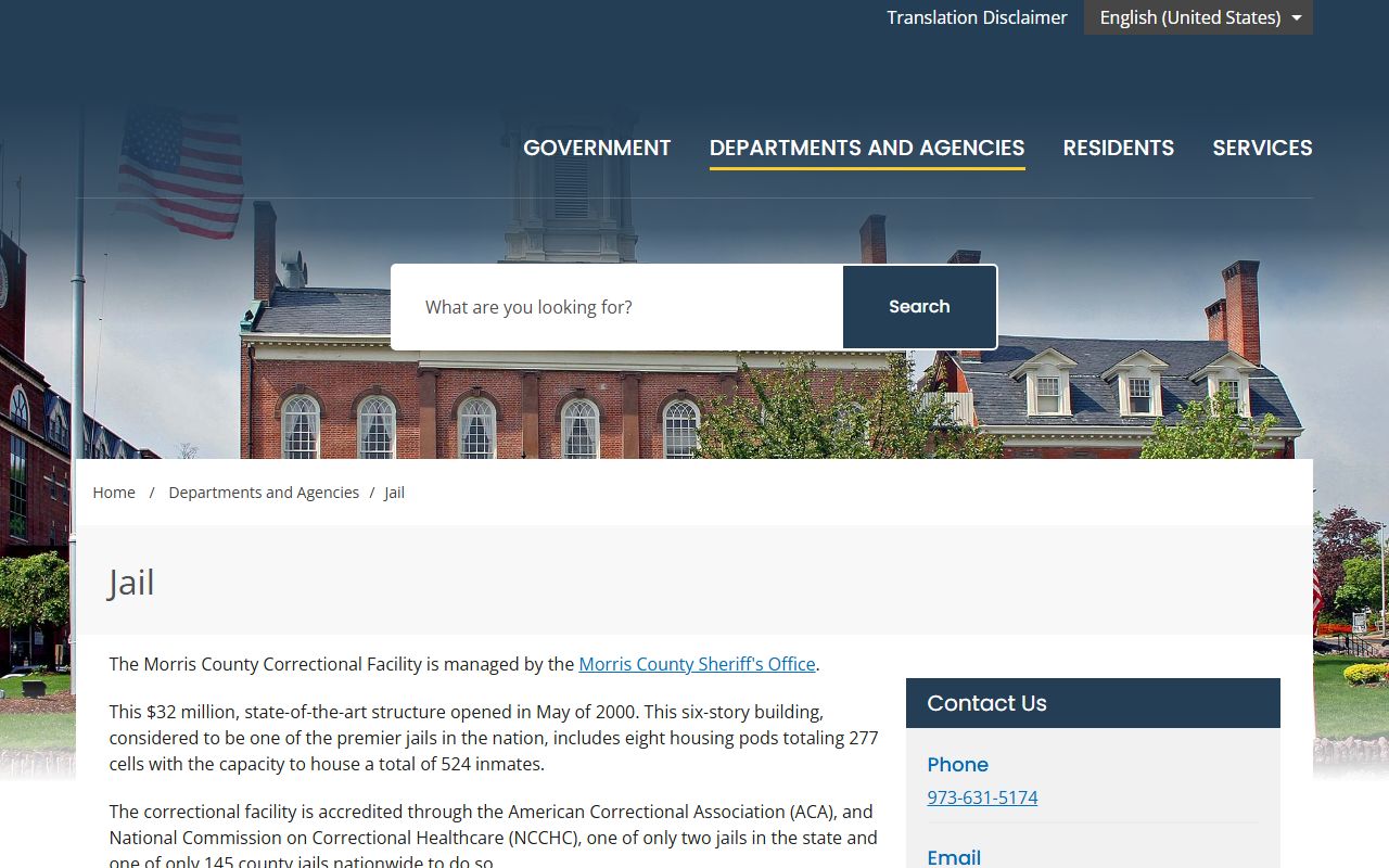 Morris County jail page for arrest records and inmate information