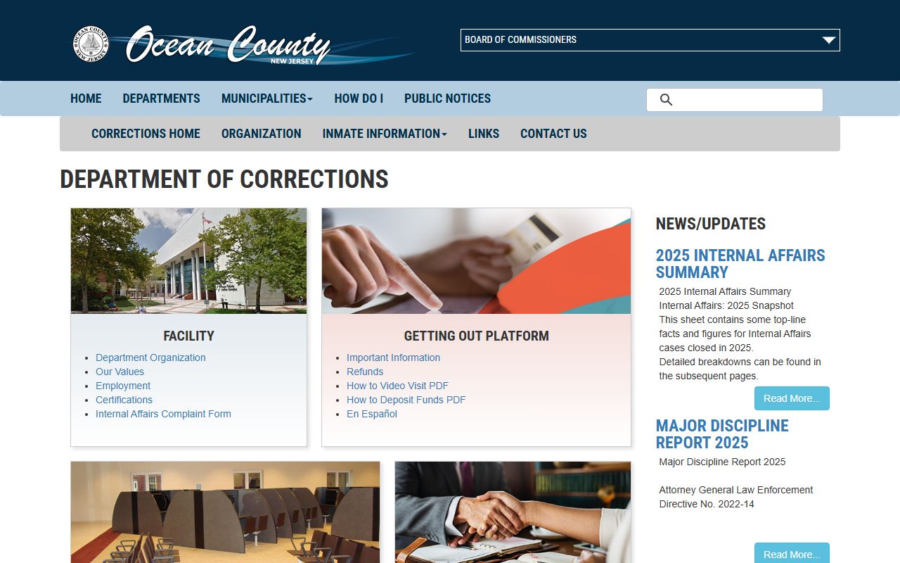 Ocean County Corrections website for arrest records and booking data