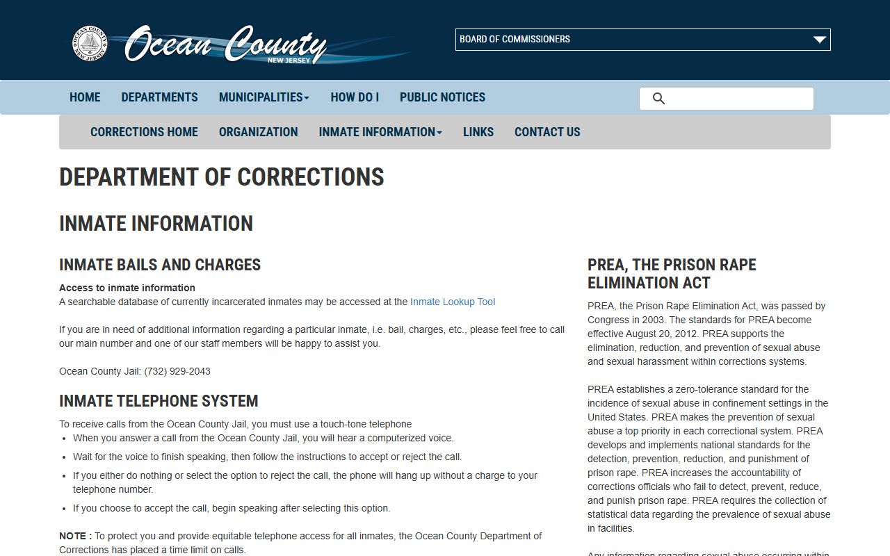 Ocean County online inmate search tool for jail booking records