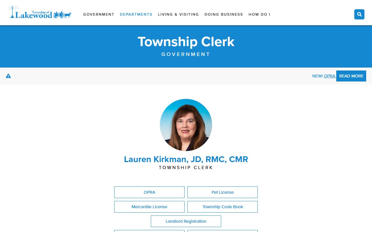 Lakewood Township clerk OPRA page for arrest record requests