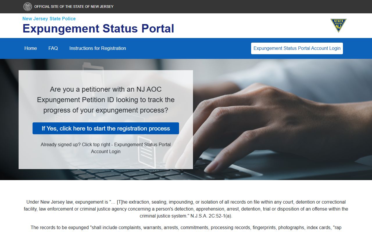 New Jersey expungement portal for clearing arrest records