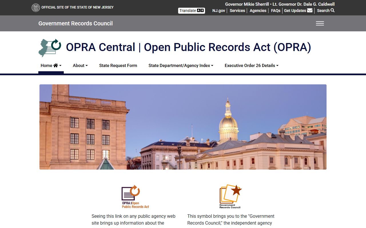 New Jersey state OPRA website for arrest record requests